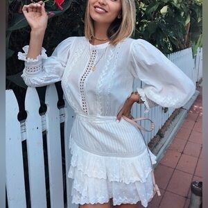 LoveShackFancy LORELAI Tiered Ruffle Mini Dress‎ Broderie Anglaise Cotton Medium